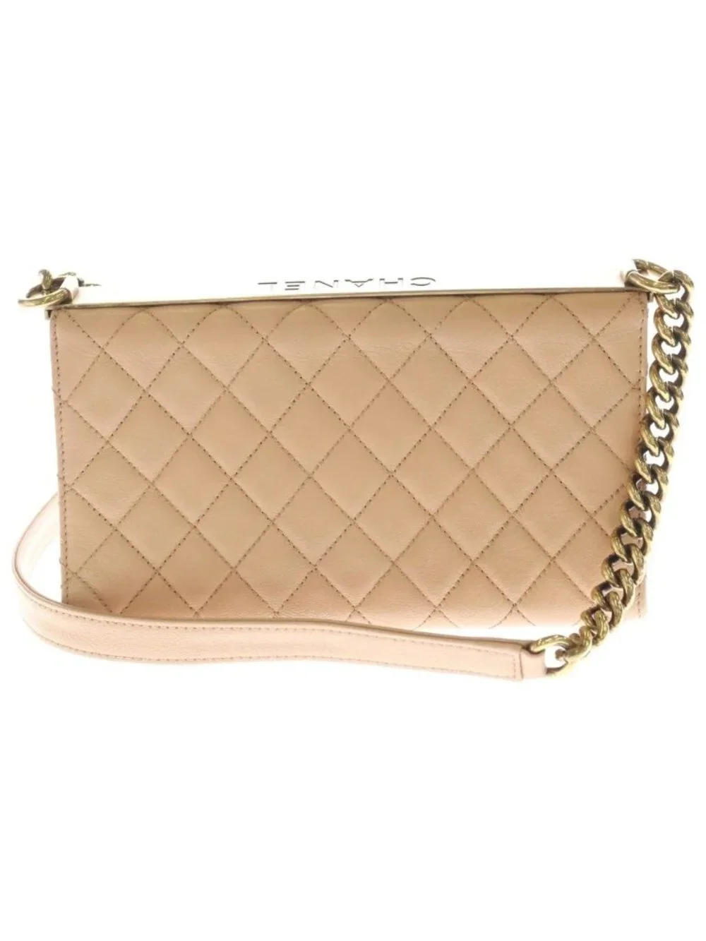Chanel 2.55 Chain Shoulder Bag Pink Beige Calf Leather Gold
